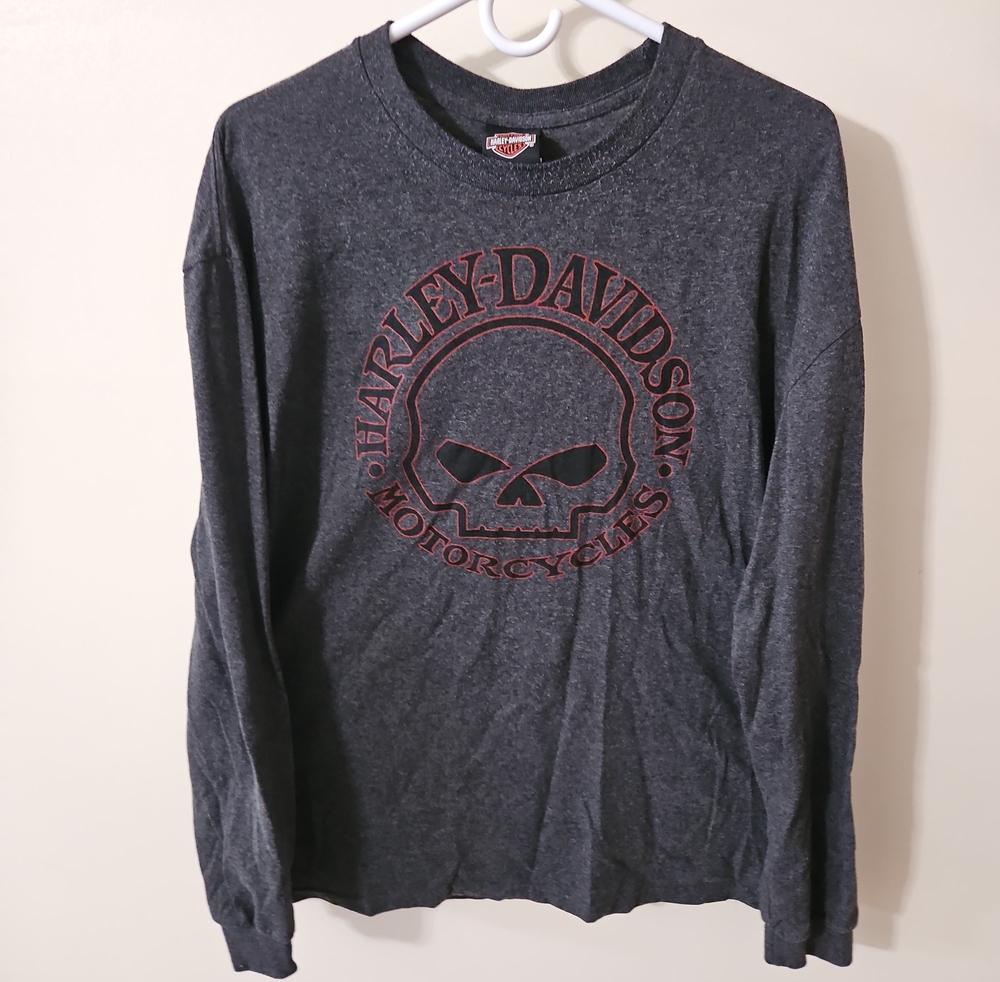 Harley-Davidson Dark Gray Long Sleeve Skull Graphic Tee